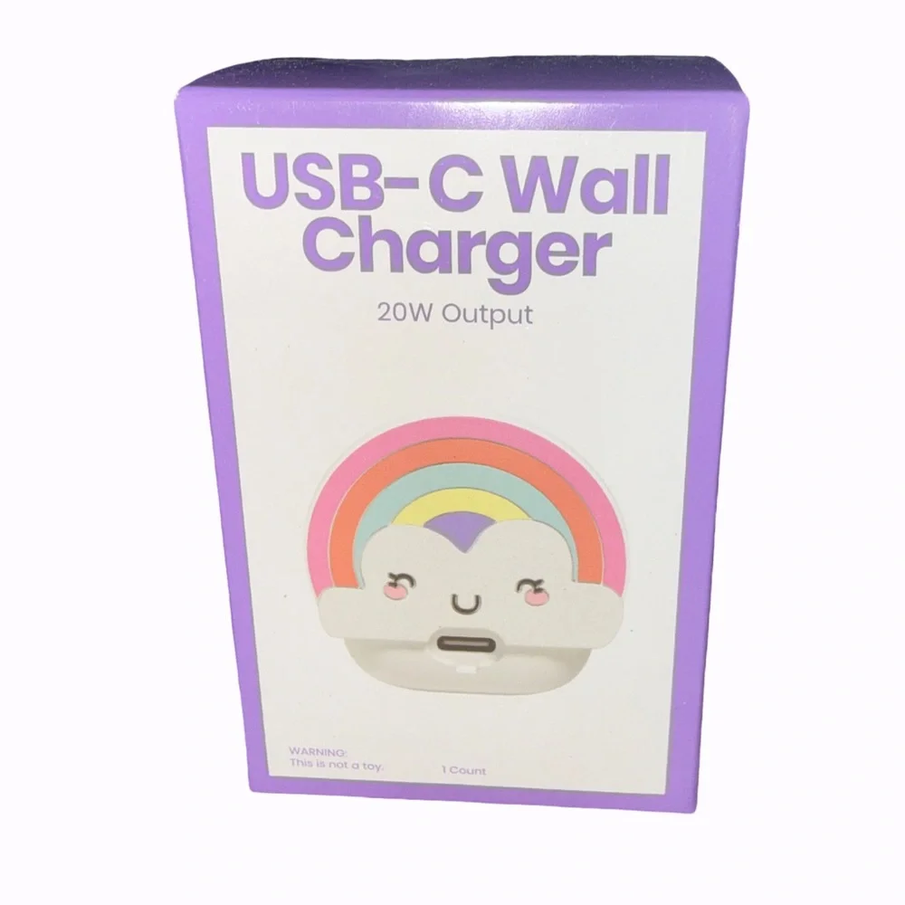 USB-C Wall Charger 20W Output Multicolor Cartoon Rainbow Design Universal NIB